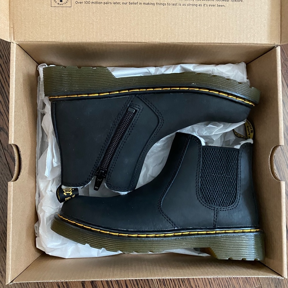 Dr. Martens Kids Black Chelsea Boots with Yellow Stitching